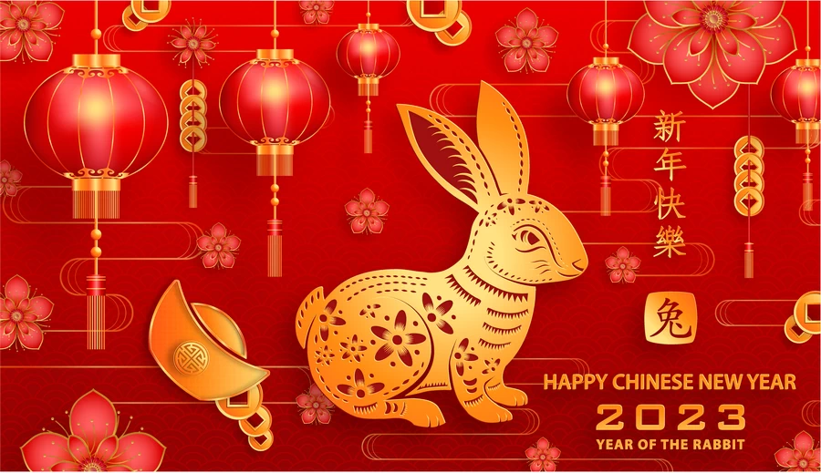 2023兔年中国风新年春节剪纸风节日宣传插画海报背景展板AI素材【152】
